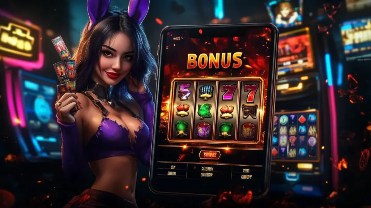 A woman holds up a green upward-pointing arrow in a live casino setting, indicating increased bonuses and promotions on live dealer games at dhk88.
